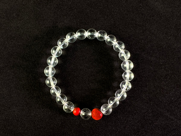 Clear Quartz and Cinnabar Bracelet- Courage and Wisdom