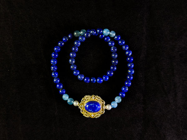 Double-strand Lapis Lazuli and Aquamarine Bracelet